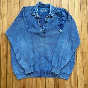 Blue Willis Mens XXL Indigo Cotton Ribbed Knit Denim Trim Pullover Sweater